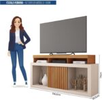 Rack para TV Valença Freijó/Off White: elegância, frisos decorativos e espaço ideal para eletrônicos e decoração. - Imagem 2