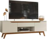 Rack para TV até 55 polegadas com gaveta, portas e passa fios: design retrô Tóquio Olivar Off White. - Imagem 2