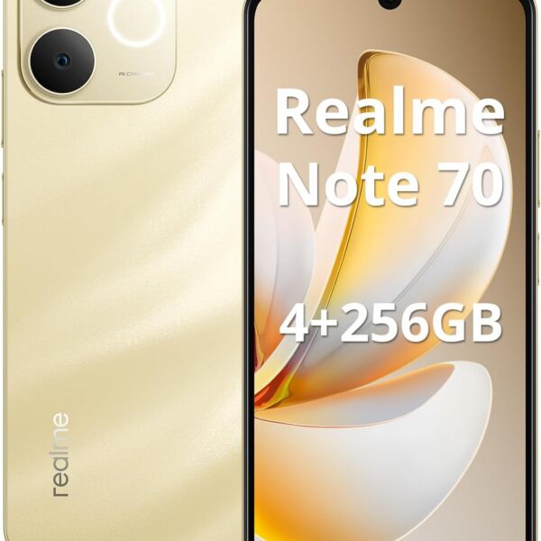 Realme Note 70: bateria de 6000mAh, 4GB RAM e 256GB ROM para uso intenso o dia todo.