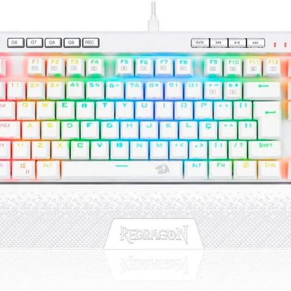 Redragon Magic Wand Pro RGB Branco: teclado óptico gamer ABNT2 com switch vermelho e alta precisão para jogos.