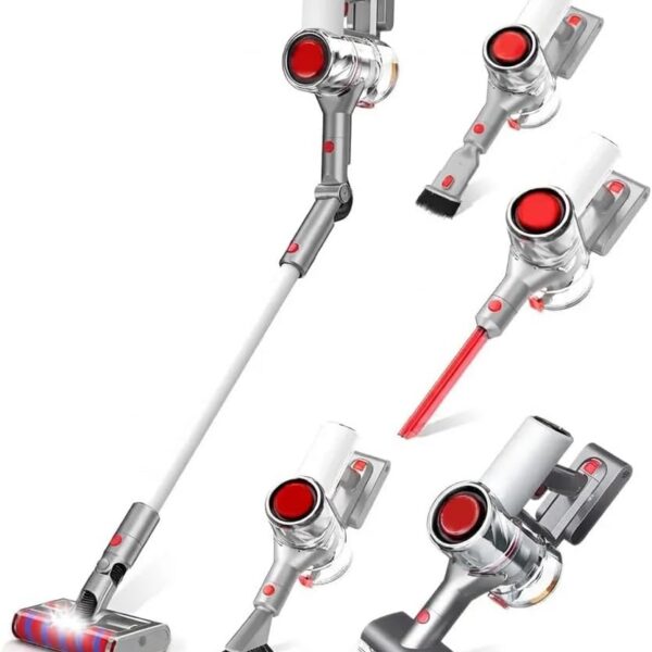 Redroad V17 Aspirador de Pó Vertical Sem Fio 5 em 1, 450W 20000Pa, Filtro HEPA Duplo, Leve 1,77kg, Silencioso 60dB, Ideal para Pets, Casa e Carro, Branco