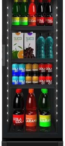 Refrigerador Expositor Metalfrio All Black 296L: destaque suas bebidas com conservação ideal e design premium para vender mais.