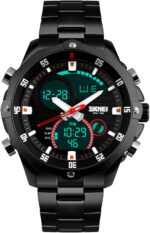 Relógio Masculino Militar em Aço Inoxidável: resistente à água 30M, com calendário e estilo versátil para esporte e negócios.
