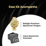 Relógio Masculino Orizom Spaceman Dragon Dourado com caixa premium, visual elegante e presença marcante para presente ou uso social.