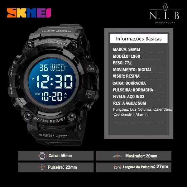 Relógio Masculino SK 1968 Digital Shock à prova d'água 50m, resistente e esportivo para o dia a dia.