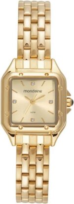 Relógio Mondaine Feminino Retangular Dourado: elegância para compor looks sofisticados com estilo e praticidade.