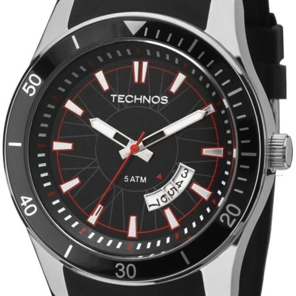 Relógio Technos 2115KSN Racer masculino, design robusto com aro de alumínio e estilo automotivo elegante.