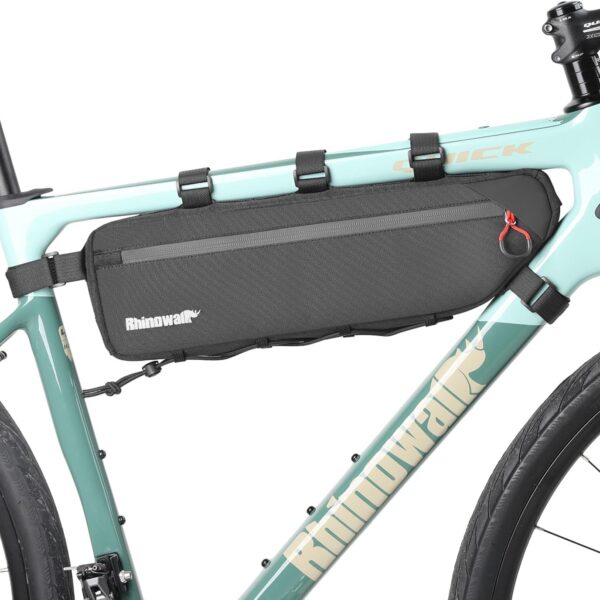 Rhinowalk bolsa de bicicleta à prova d'água 2.7L preta: compacta, resistente e ideal para quadro de MTB e estrada.