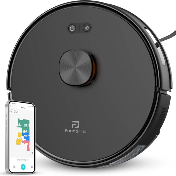 Robô Aspirador de Pó Inteligente AMG-R3 PRO 3 em 1 Varre, Aspira e Passa Pano com Mapeamento a Laser LDS, Compatível com Alexa e Google, Wi-Fi, App e Controle Remoto Panda Plus Bivolt (Preto)