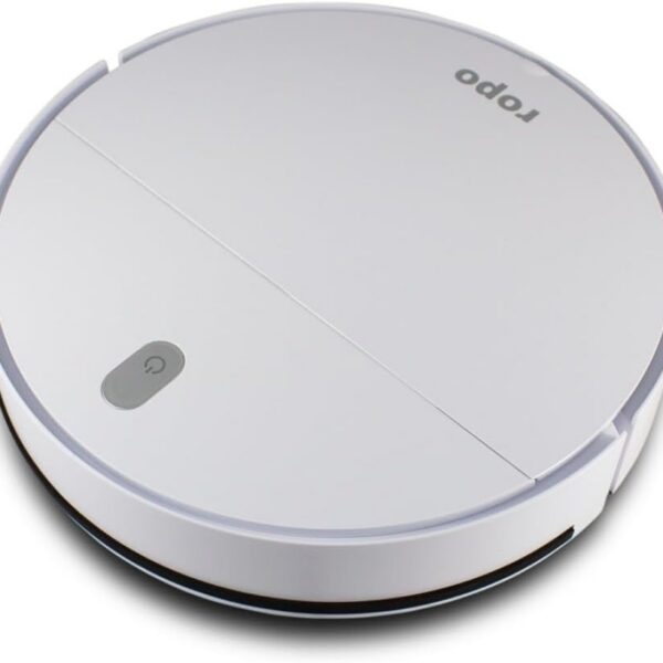 Robô Aspirador ropo Easy Branco 3 em 1: varre, aspira e passa pano com limpeza automática e prática.