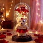 Rosa Encantada com LED e Urso I Love You: presente romântico premium em cúpula de vidro para surpreender quem você ama