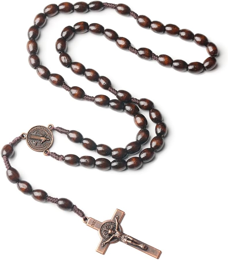 Rosário católico artesanal com medalha de solo sagrado e cruz Rosário católico artesanal com medalha de solo sagrado e cruz de metal, ideal para presente de fé