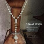 Rosário católico branco olho de gato 8 mm com crucifixo de prata e medalha da Virgem Maria, ideal para oração e presente. - Imagem 2