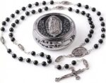 Rosário católico de pérola de vidro 6 mm, com Nossa Senhora de Guadalupe e caixa de presente: fé e proteção para homens e mulheres