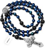 Rosário católico masculino com medalha e cruz, contas azul olho de tigre, feito à mão, presente católico elegante. - Imagem 2