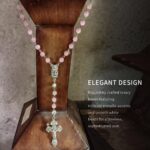 Rosário católico rosa olho de gato 8 mm com crucifixo prateado e medalha da Virgem Maria, ideal para oração e presente religioso. - Imagem 2