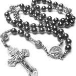 Rosário de hematita católico unissex 8 mm: presente religioso elegante para homens e mulheres￼