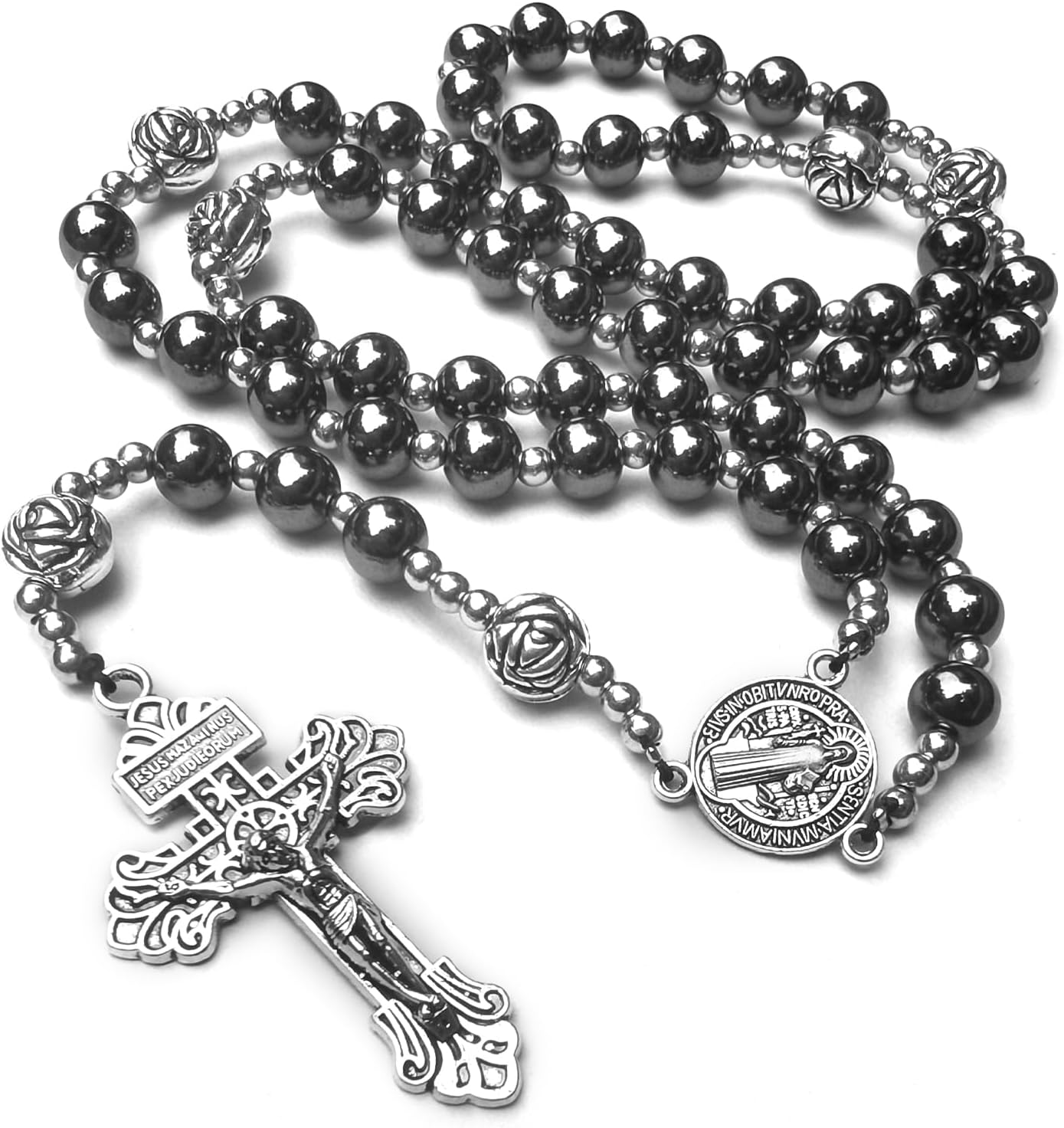Rosário de hematita católico unissex 8 mm: presente religioso elegante Rosário de hematita católico unissex 8 mm: presente religioso elegante para homens e mulheres