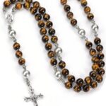 Rosário masculino PESOENTH com olho de tigre e cruz de prata, joia espiritual para oração e presente religioso para homens