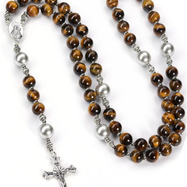 Rosário masculino PESOENTH com olho de tigre e cruz de prata, joia espiritual para oração e presente religioso para homens