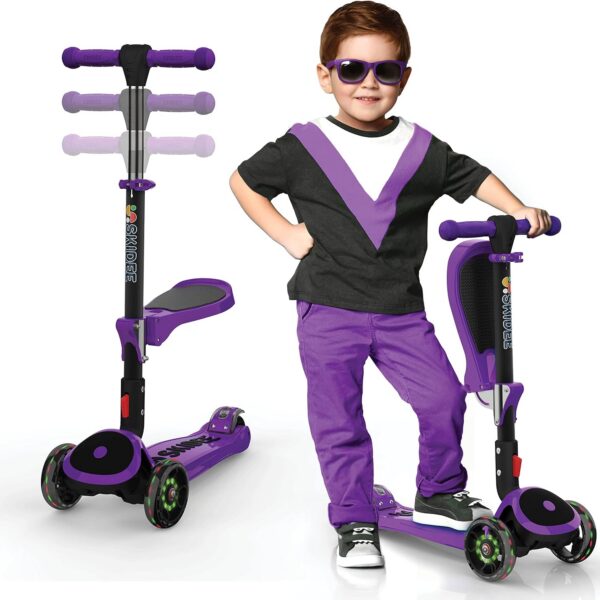 SKIDEE Patinete infantil ajustável com 3 rodas, assento removível e rodas de LED: segurança e diversão para crianças de 3 a 5 anos