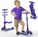 SKIDEE SP3: scooter infantil 2 em 1 com assento, luzes LED e guidão ajustável para crescer com segurança.