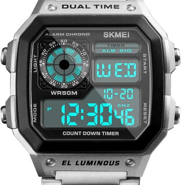 SKMEI relógio masculino esportivo digital à prova d’água com cronógrafo, alarme e retroiluminação para uso diário