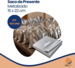 Saco para presente metalizado prateado 15x22 PRO4: resistente, ecológico e ideal para presentes, brindes e embrulhos. - Imagem 2