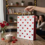 Sacola Coração Luxo Kraft 40x30cm com Alça Premium, ideal para presentes elegantes e especiais.