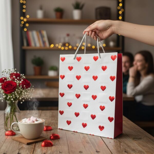Sacola Coração Luxo Kraft 40x30cm com Alça Premium, ideal para presentes elegantes e especiais.