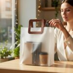 Sacola plástica transparente fosca com alça marrom: resistente, versátil e ideal para presentes e embalagens elegantes. - Imagem 2