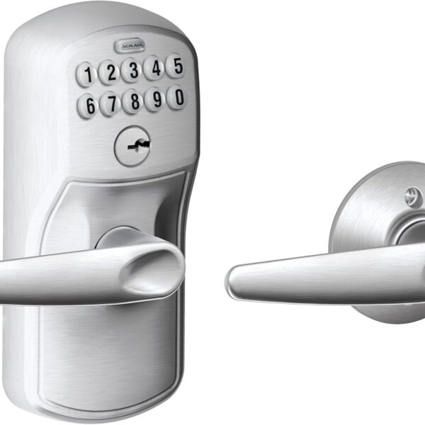 Schlage FE575 PLY 626 JAZ: fechadura eletrônica sem chave com travamento automático e segurança premium para sua casa.
