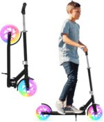 Scooter 8-12 infantil dobrável, leve e segura, com altura ajustável e rodas com luz para mais diversão.