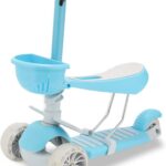 Scooter infantil 3 em 1 ajustável com rodas que piscam, segura, leve e ideal para crianças de 2 a 10 anos.