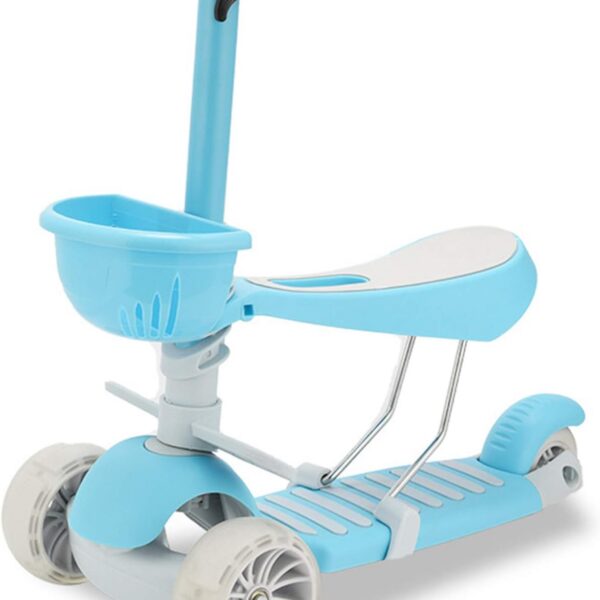 Scooter infantil 3 em 1 ajustável com rodas que piscam, segura, leve e ideal para crianças de 2 a 10 anos.