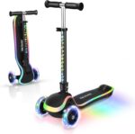 Scooter infantil LED 3 rodas com altura ajustável e direção inclinada para crianças de 3 a 10 anos, até 50 kg