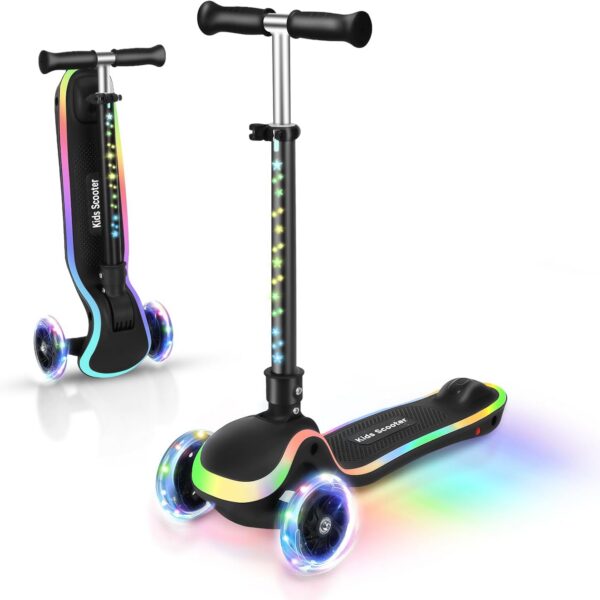 Scooter infantil LED 3 rodas com altura ajustável e direção inclinada para crianças de 3 a 10 anos, até 50 kg