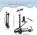 Scooter infantil LED 3 rodas com altura ajustável e direção inclinada para crianças de 3 a 10 anos, até 50 kg - Imagem 2