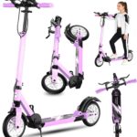 Scooter para adultos dobrável CUIOT com 3 freios, rodas de 20 cm e altura ajustável, ideal para segurança e conforto.