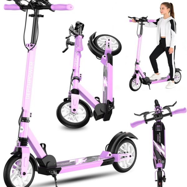Scooter para adultos dobrável CUIOT com 3 freios, rodas de 20 cm e altura ajustável, ideal para segurança e conforto.