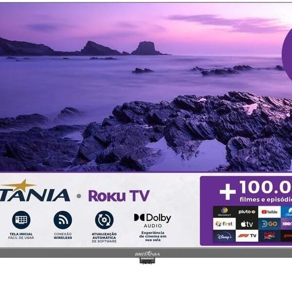 Smart TV 43 Britânia B43KRA Full HD Roku TV: imagem nítida e acesso fácil aos seus aplicativos favoritos.