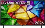 Smart TV LG Mini RGB evo AI 4K MRGB85 55: cores precisas, alto brilho e contraste para uma imagem 4K impressionante.