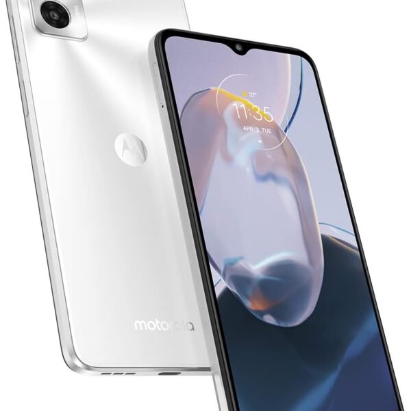 Smartphone Motorola Moto E22 4G 32GB Branco com tela 90 Hz, Dolby Atmos e bateria de longa duração.