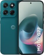Smartphone Motorola Moto G77 5G 256GB com câmera 108MP, tela 1.5K AMOLED 120Hz e resistência reforçada para mais desempenho e estilo.