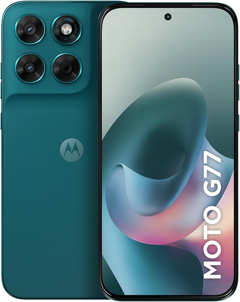Smartphone Motorola Moto G77 5G 256GB com câmera 108MP, tela Smartphone Motorola Moto G77 5G 256GB com câmera 108MP, tela 1.5K AMOLED 120Hz e resistência reforçada para mais desempenho e estilo.