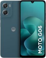 Smartphone Motorola Moto g06 128GB com 12GB RAM, câmera 50MP AI, bateria 5200 mAh e tela 6.9" Azul Marinho.