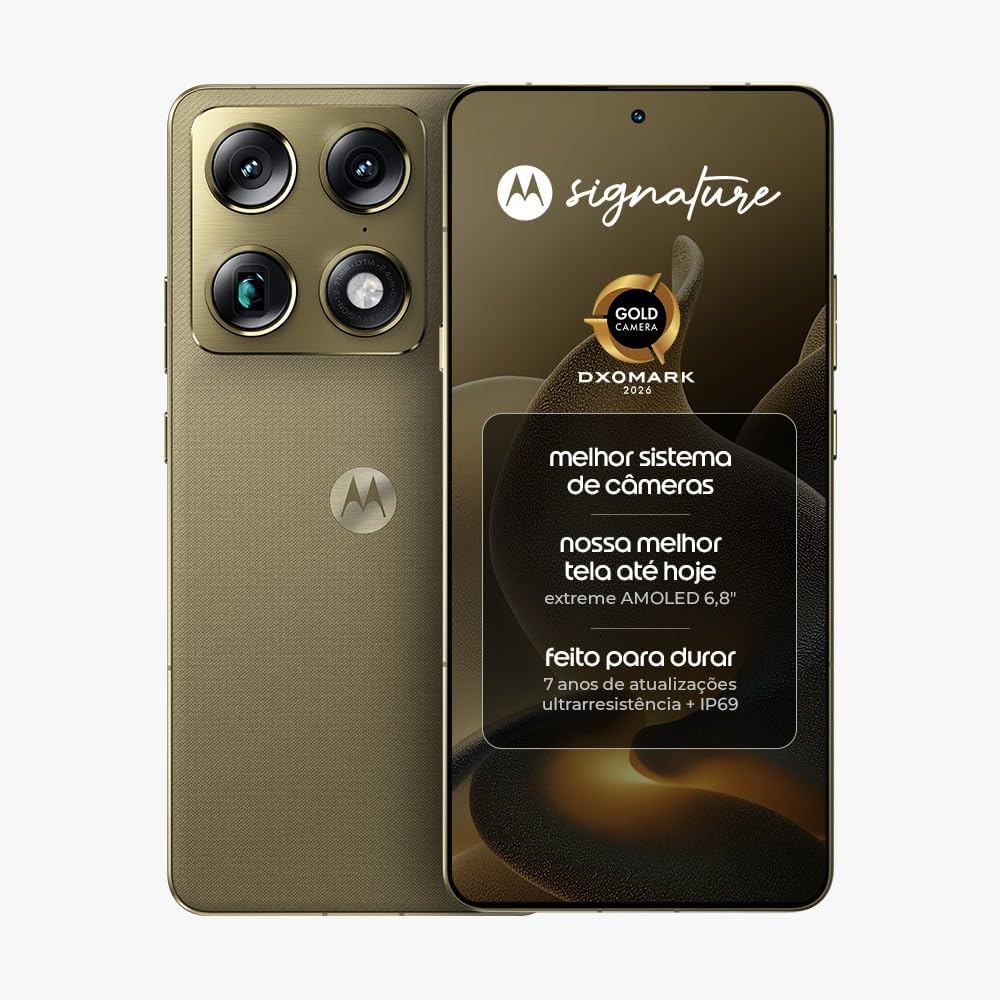 Smartphone Motorola Signature 5G 512GB 24GB: 3 câmeras Sony LYTIA, Smartphone Motorola Signature 5G 512GB 24GB: 3 câmeras Sony LYTIA, tela 165Hz e bateria 5200mAh para alta performance.