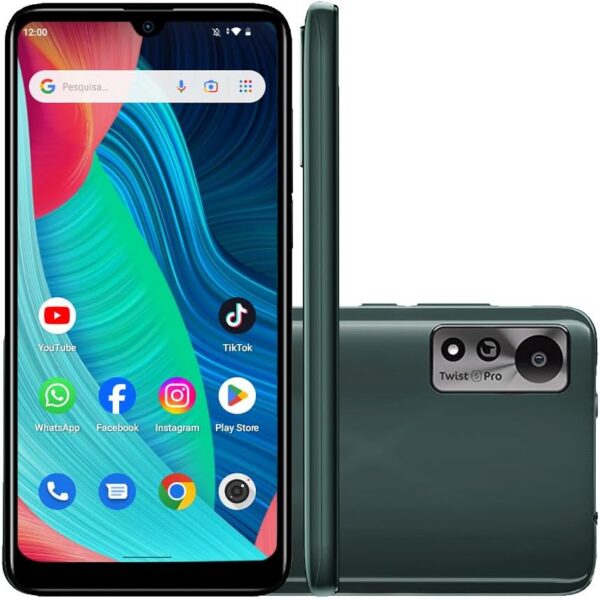 Smartphone Positivo Twist 5 Pro 64GB com tela 6.26, bateria 3000mAh e Android 12 Go. Ideal para quem busca praticidade.