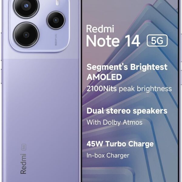Smartphone Xiaomi Redmi Note 14 5G NFC Violeta Lavanda 8GB 256GB com alto desempenho e conectividade para o dia a dia