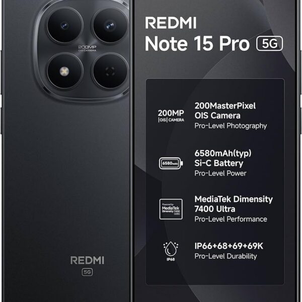 Smartphone Xiaomi Redmi Note 15 Pro 5G 256GB 8GB RAM Preto Black com desempenho e armazenamento para sua compra ideal